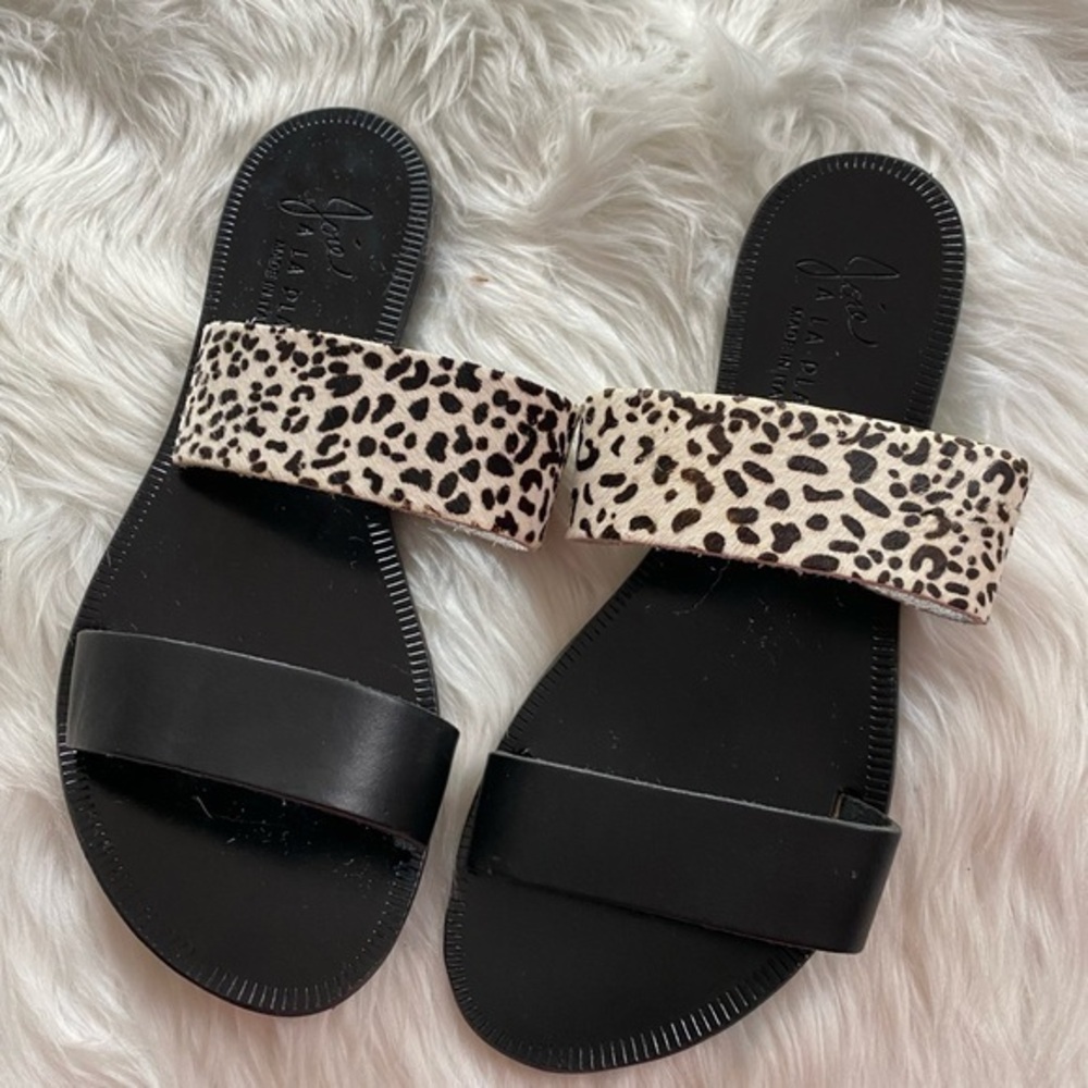 Joie A La Plage Sandals Black Calf Hair Leather Slides Made In Italy, Sz. 35